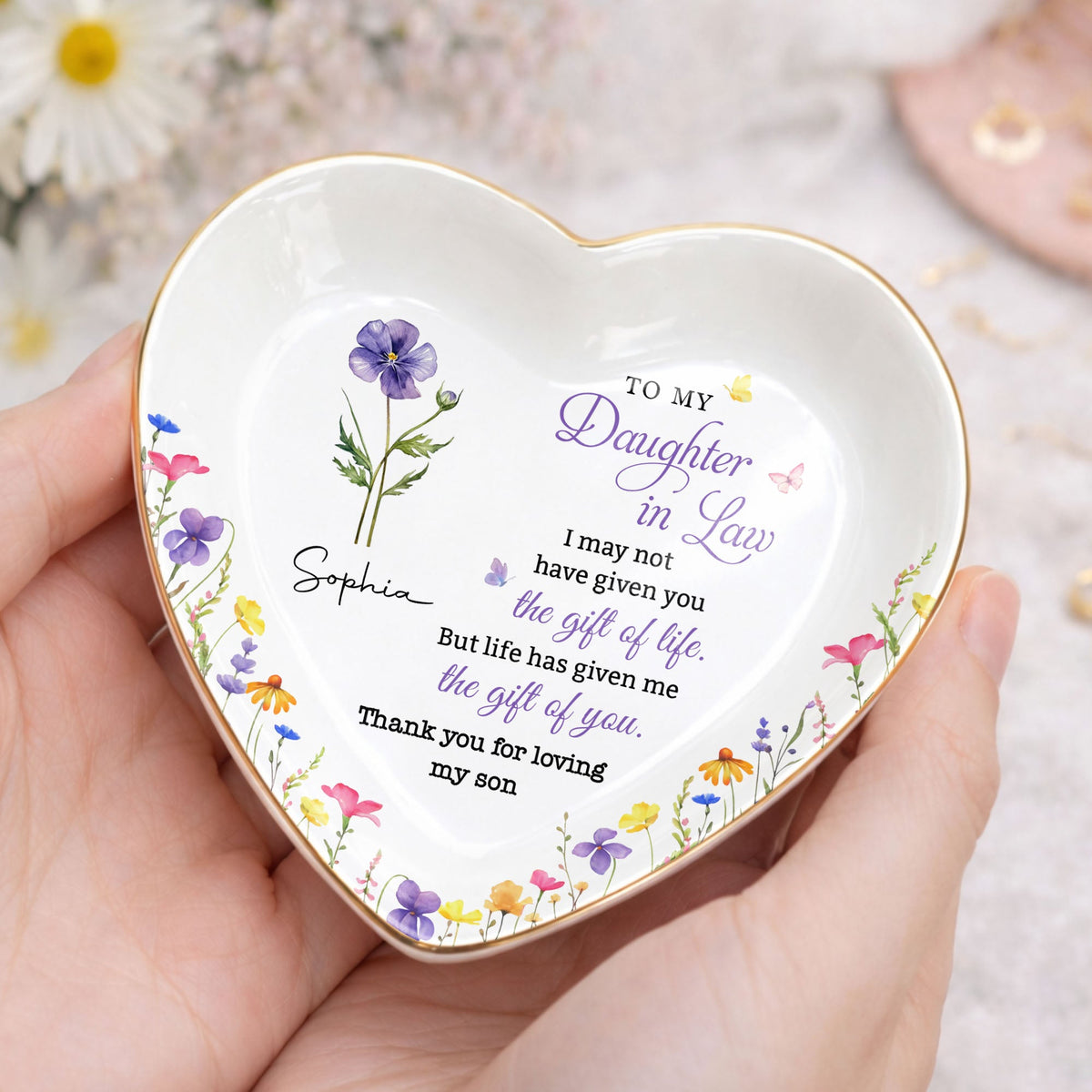 To My Daughter In Law, Ceramic Dish, Gift For Daughter-In-Law and Flower Lovers - 2