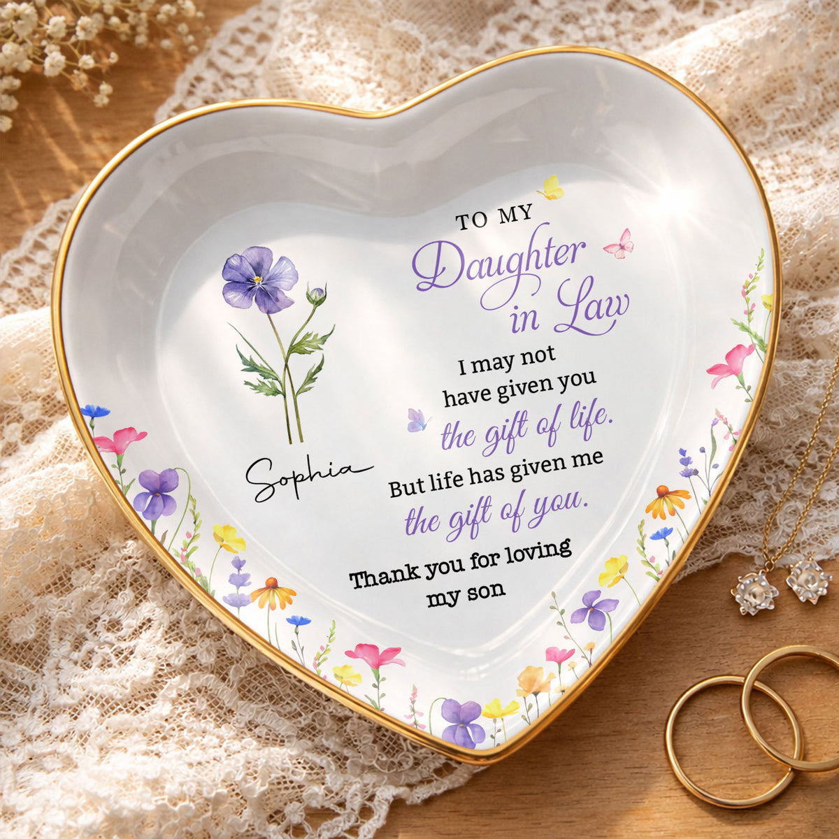 To My Daughter In Law, Ceramic Dish, Gift For Daughter-In-Law and Flower Lovers - 1