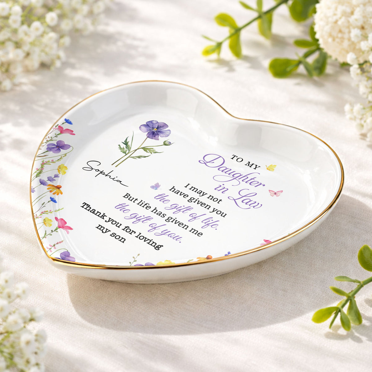 To My Daughter In Law, Ceramic Dish, Gift For Daughter-In-Law and Flower Lovers - 7