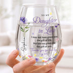 Personalized "To My Daughter-In-Law" Stemless Wine Glass - Custom 15oz Birth Flower Wine Cup - Bridal Shower, Birthday Gift for Her - 1