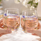 Personalized "To My Daughter-In-Law" Stemless Wine Glass - Custom 15oz Birth Flower Wine Cup - Bridal Shower, Birthday Gift for Her - 3