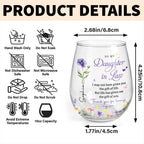 Personalized "To My Daughter-In-Law" Stemless Wine Glass - Custom 15oz Birth Flower Wine Cup - Bridal Shower, Birthday Gift for Her - 6