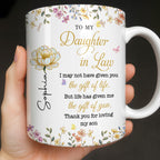 Personalized "To My Daughter-In-Law" Coffee Mug - Custom 11oz Ceramic Floral Tea Cup - Mother's Day, Birthday Gift for Daughter in Law - 1