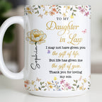Personalized "To My Daughter-In-Law" Coffee Mug - Custom 11oz Ceramic Floral Tea Cup - Mother's Day, Birthday Gift for Daughter in Law - 12