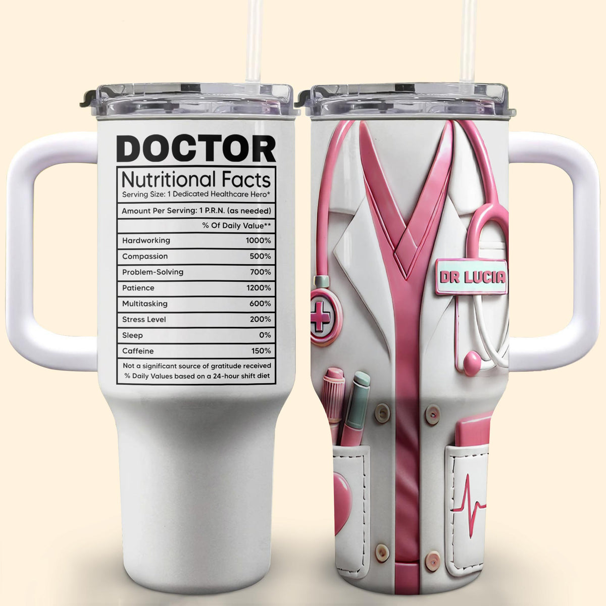 Nutritional Facts For Dedicated Healthcare Heroes,Personalized 40oz Tumbler With Straw,Gift For Healthcare Workers - 1