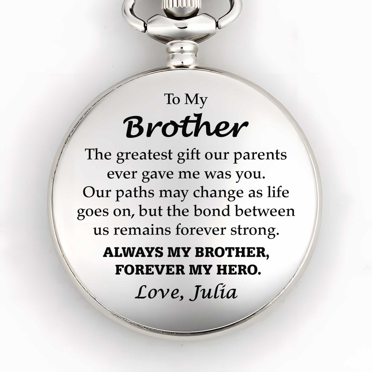 Personalized "To My Brother" Pocket Watch - Custom Engraved Quartz Vintage Watch with Chain - Birthday, Wedding Day Keepsake Gift for Him - 8