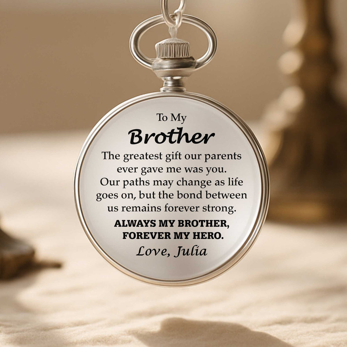 Personalized "To My Brother" Pocket Watch - Custom Engraved Quartz Vintage Watch with Chain - Birthday, Wedding Day Keepsake Gift for Him - 7
