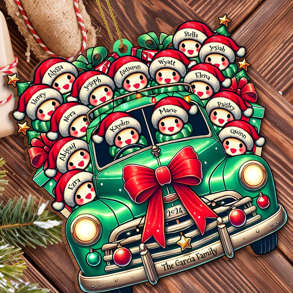 Family Christmas Cheer Vintage Truck - Personalized Custom Wood Ornament - Gift For Family - 5