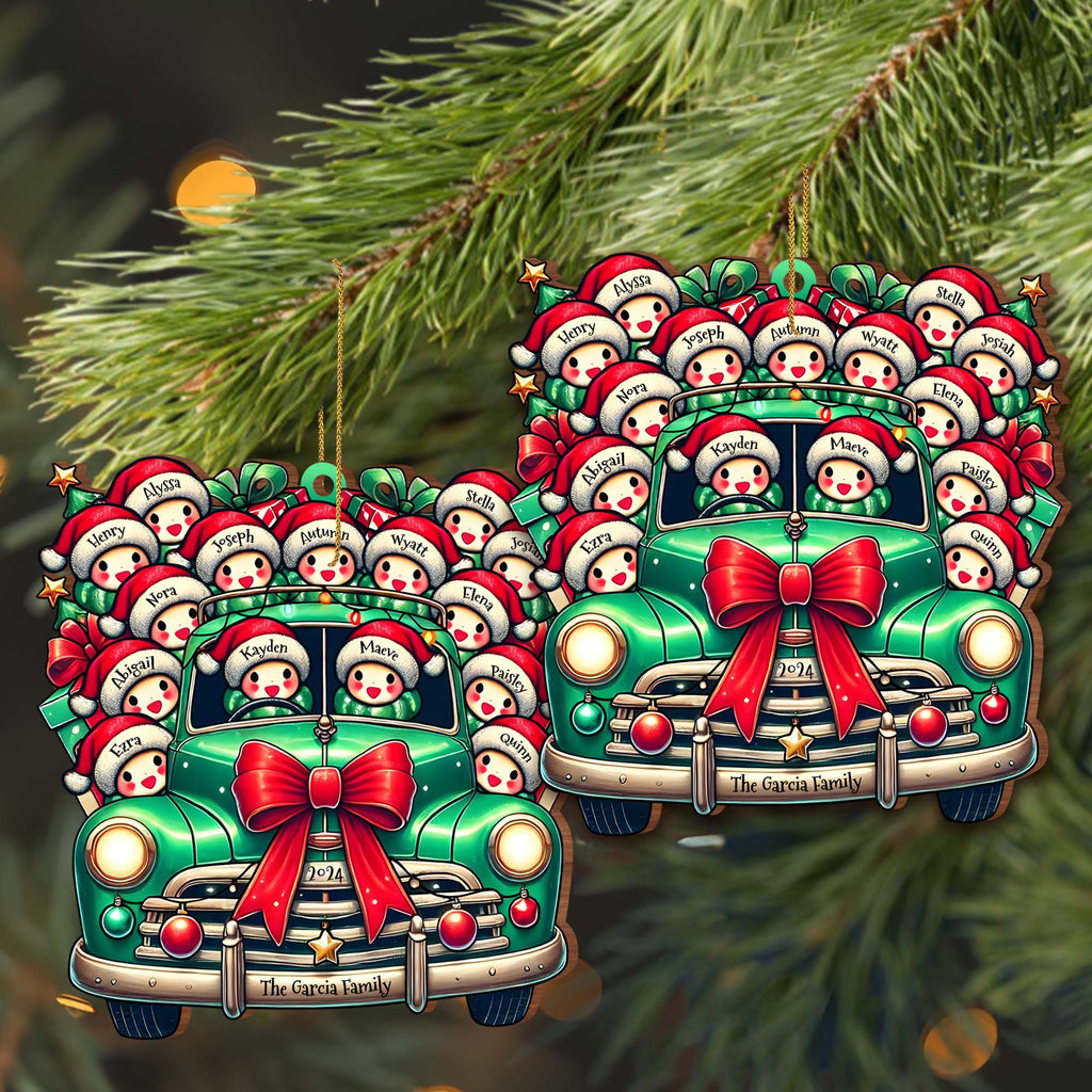 Family Christmas Cheer Vintage Truck - Personalized Custom Wood Ornament - Gift For Family - 6
