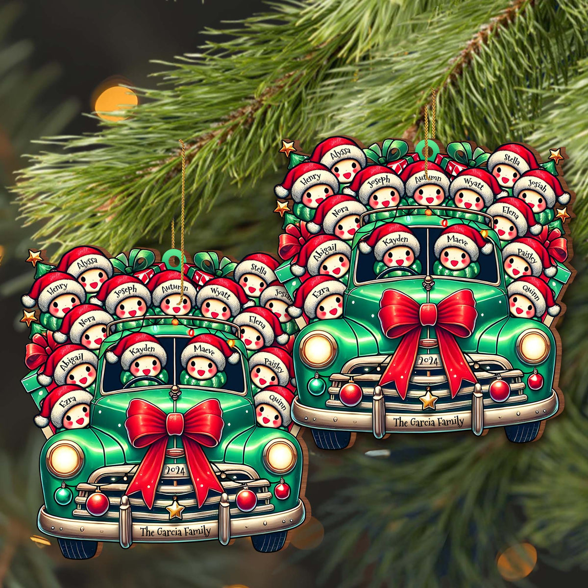 Family Christmas Cheer Vintage Truck - Personalized Custom Wood Ornament - Gift For Family - 6