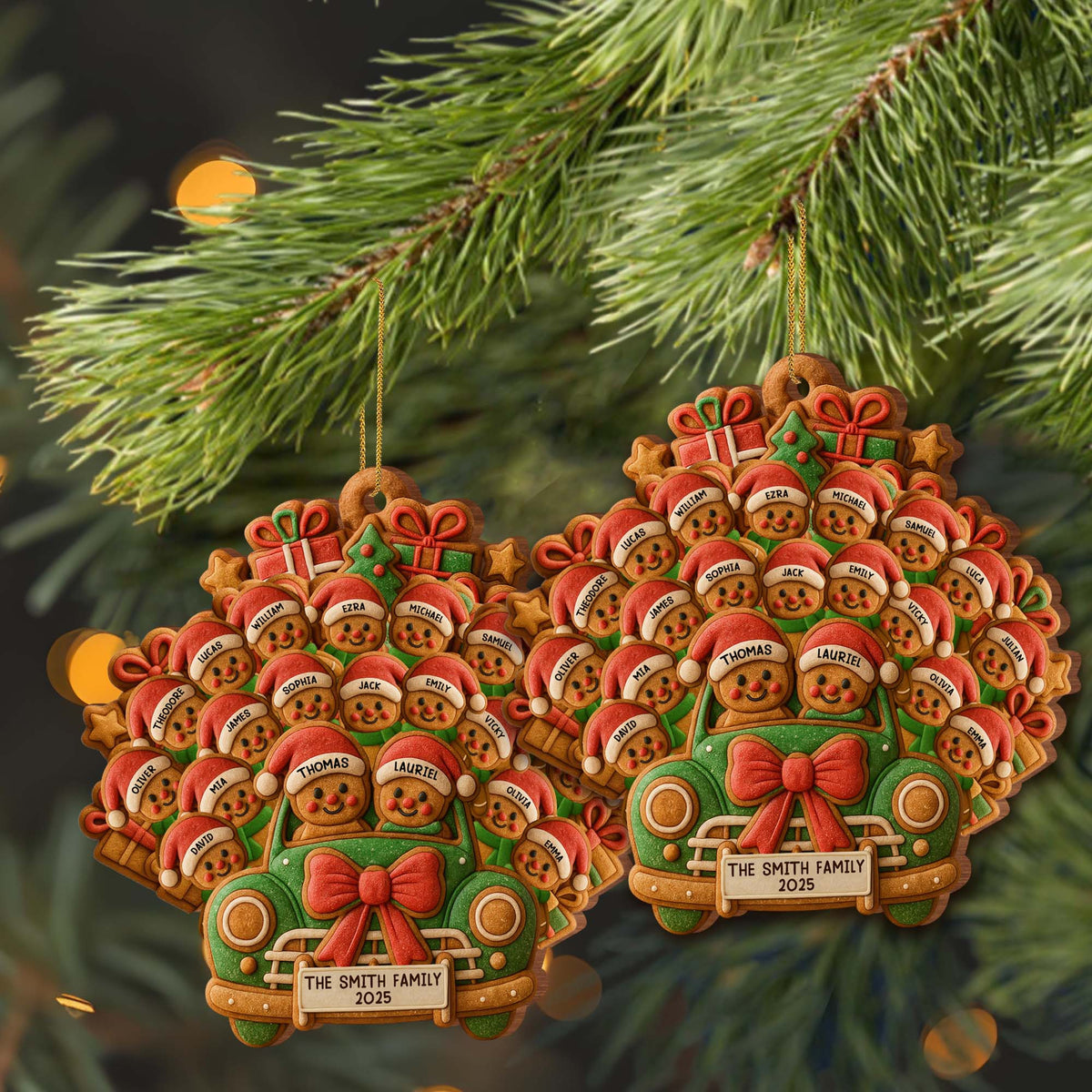 Custom Bear Family Van Wood Ornament - Personalized Names Christmas Tree Decoration - Holiday Keepsake Gift for Families, Parents - 5