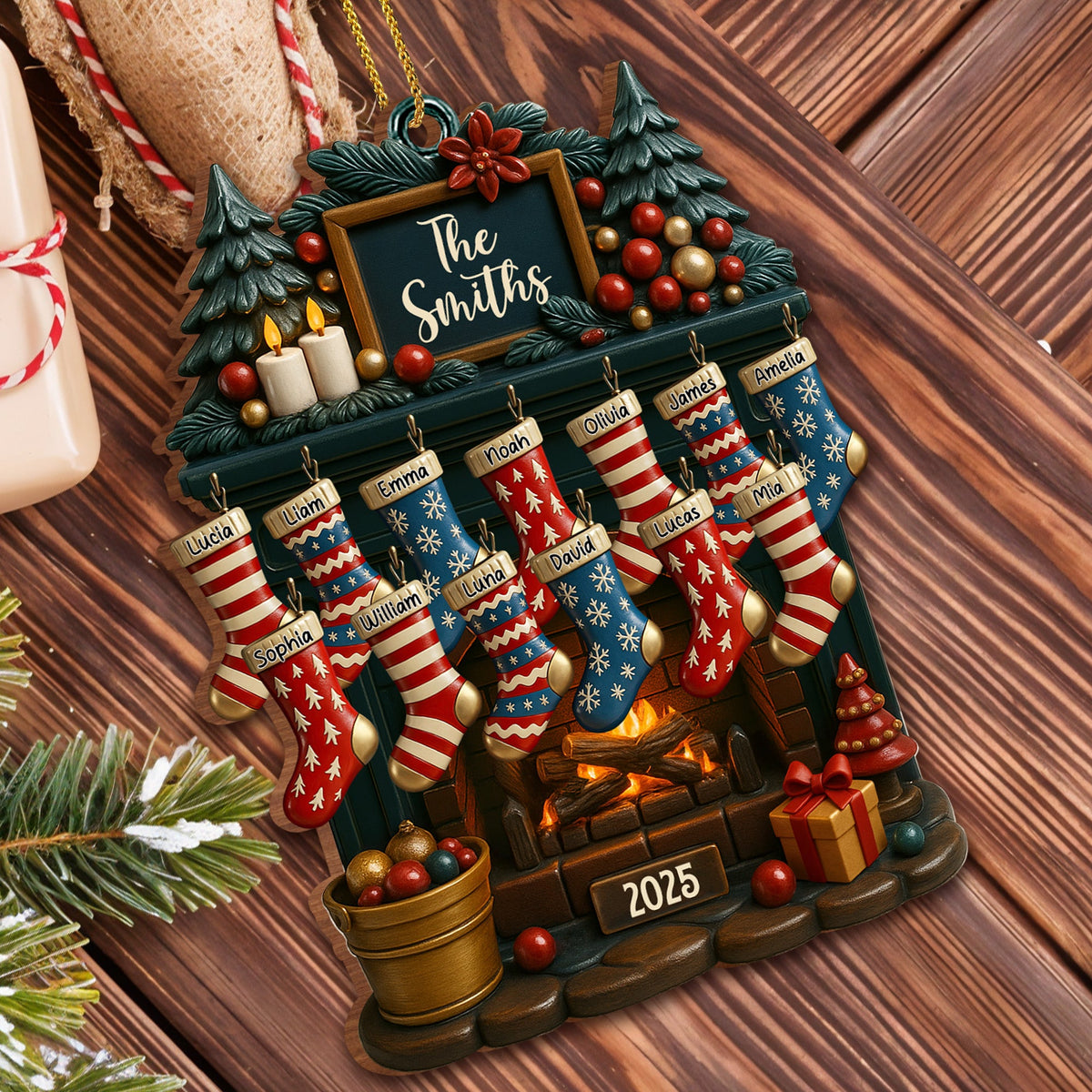 Holiday Gatherings Customized Family Name Wood Ornament,Personalized Custom Wood Ornament,Gift For Family and Holiday Enthusiasts - 3