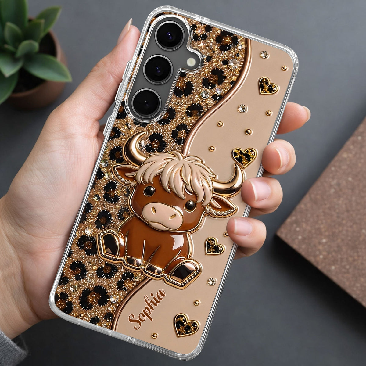 Custom Cute Highland Cow Phone Case - Personalized Slim Protective Cover for iPhone & Samsung Galaxy - Unique Animal Lover Gift for Her - 3