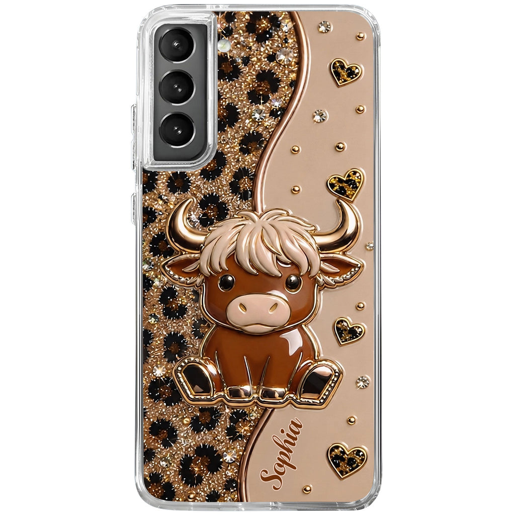 Custom Cute Highland Cow Phone Case - Personalized Slim Protective Cover for iPhone & Samsung Galaxy - Unique Animal Lover Gift for Her - 13
