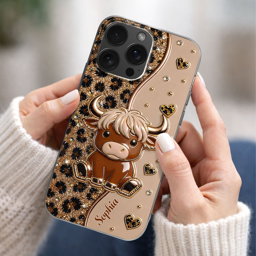 Custom Cute Highland Cow Phone Case - Personalized Slim Protective Cover for iPhone & Samsung Galaxy - Unique Animal Lover Gift for Her - 5