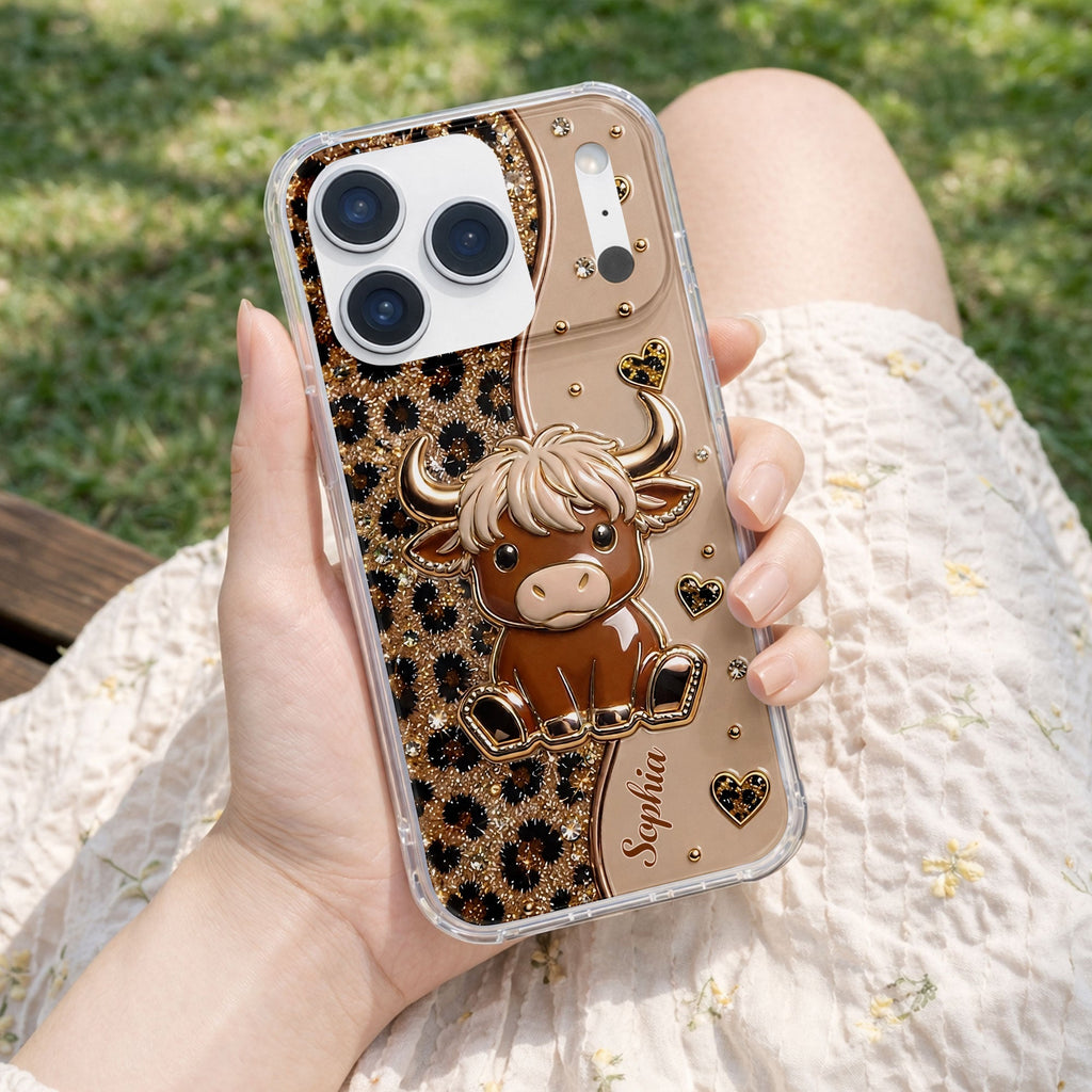 Custom Cute Highland Cow Phone Case - Personalized Slim Protective Cover for iPhone & Samsung Galaxy - Unique Animal Lover Gift for Her - 10