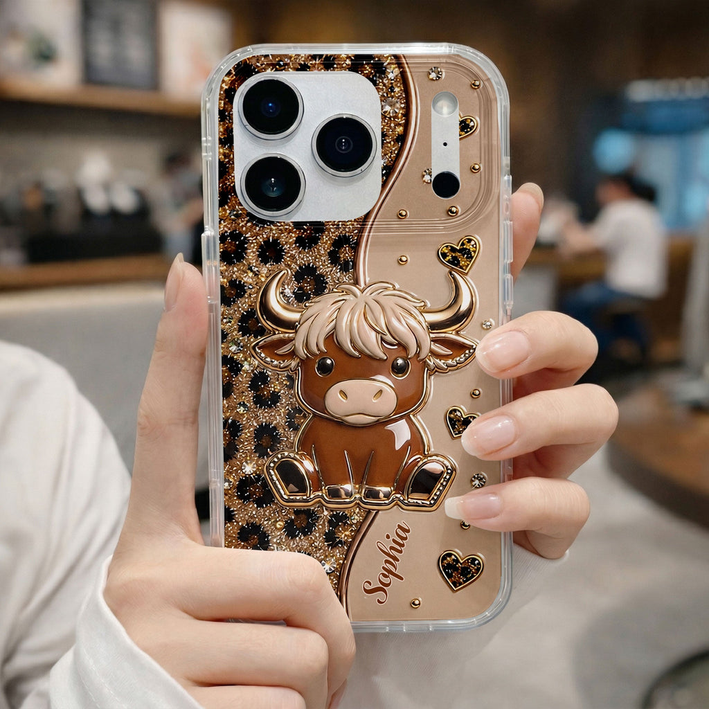 Custom Cute Highland Cow Phone Case - Personalized Slim Protective Cover for iPhone & Samsung Galaxy - Unique Animal Lover Gift for Her - 12