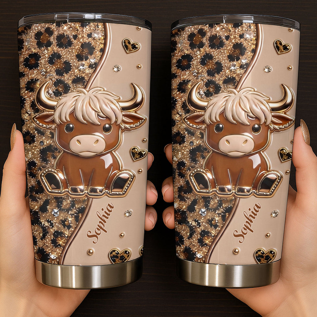Custom Highland Cow 20oz Stainless Steel Tumbler - Personalized Cute Cow Lover Gift - Insulated Travel Coffee Mug with Lid for Women - 2