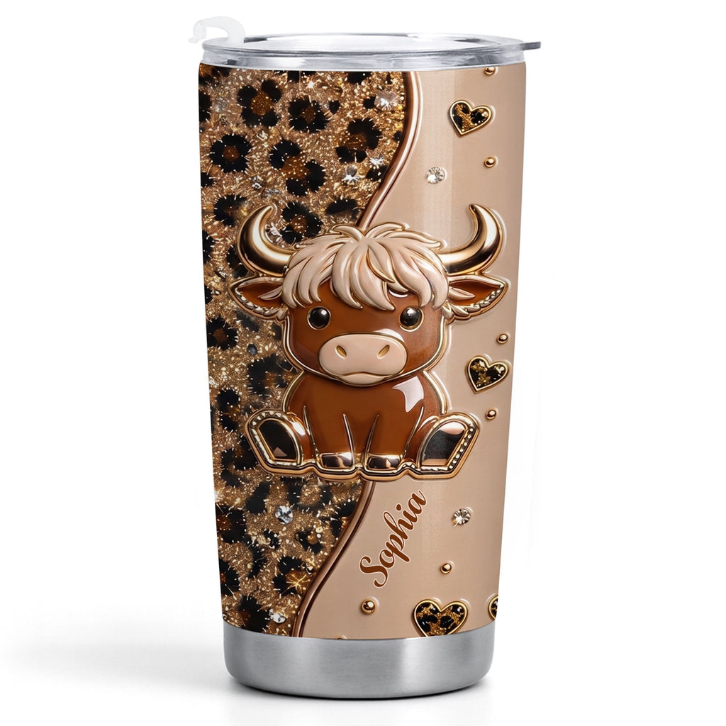 Custom Highland Cow 20oz Stainless Steel Tumbler - Personalized Cute Cow Lover Gift - Insulated Travel Coffee Mug with Lid for Women - 6