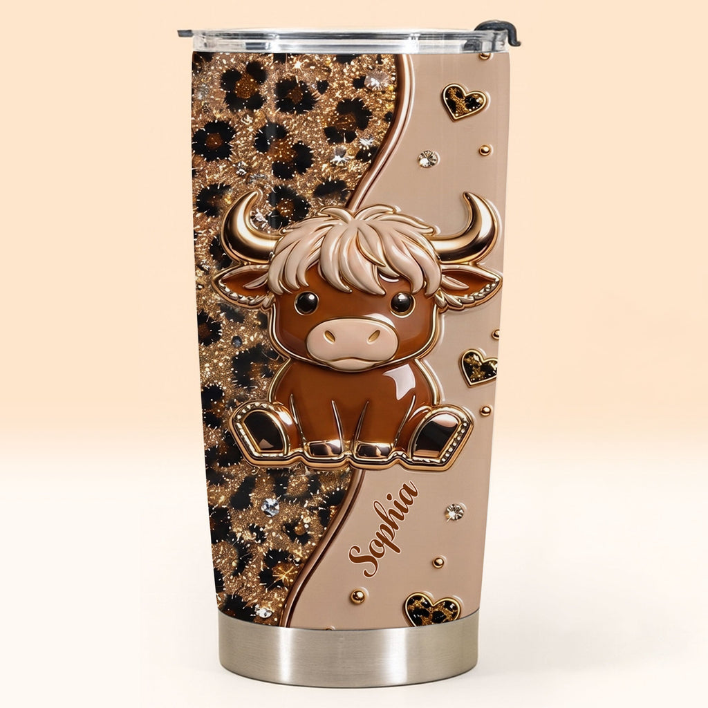 Custom Highland Cow 20oz Stainless Steel Tumbler - Personalized Cute Cow Lover Gift - Insulated Travel Coffee Mug with Lid for Women - 8