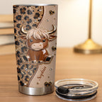 Custom Highland Cow 20oz Stainless Steel Tumbler - Personalized Cute Cow Lover Gift - Insulated Travel Coffee Mug with Lid for Women - 3
