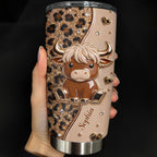Custom Highland Cow 20oz Stainless Steel Tumbler - Personalized Cute Cow Lover Gift - Insulated Travel Coffee Mug with Lid for Women - 1