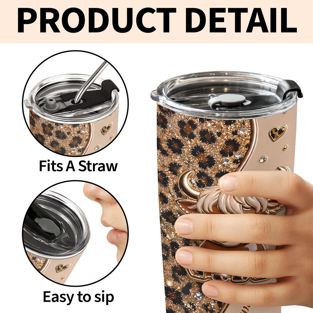 Custom Highland Cow 20oz Stainless Steel Tumbler - Personalized Cute Cow Lover Gift - Insulated Travel Coffee Mug with Lid for Women - 4