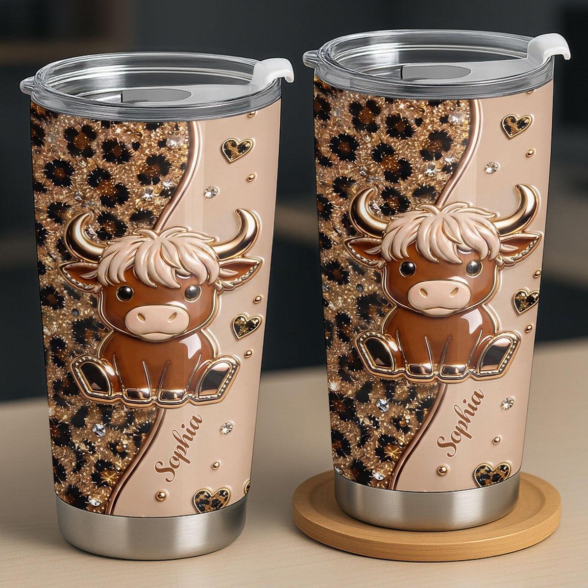 Custom Highland Cow 20oz Stainless Steel Tumbler - Personalized Cute Cow Lover Gift - Insulated Travel Coffee Mug with Lid for Women - 5