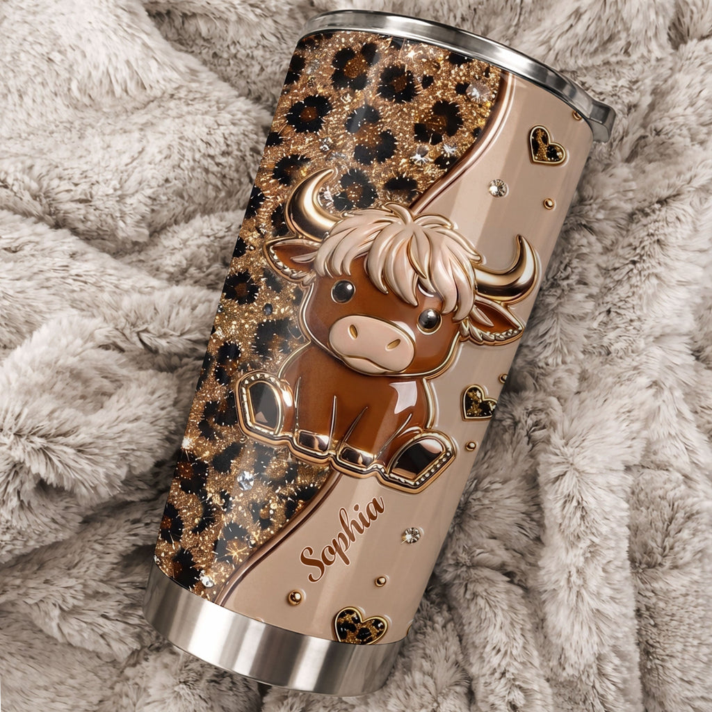Custom Highland Cow 20oz Stainless Steel Tumbler - Personalized Cute Cow Lover Gift - Insulated Travel Coffee Mug with Lid for Women - 7