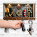Personalized Firefighter Key Holder for Wall - Custom Hero Fire Dept Wooden Key Hanger - Housewarming Gift for Firefighter Families - 2