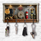 Personalized Firefighter Key Holder for Wall - Custom Hero Fire Dept Wooden Key Hanger - Housewarming Gift for Firefighter Families - 5