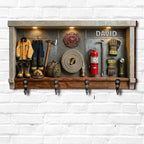 Personalized Firefighter Key Holder for Wall - Custom Hero Fire Dept Wooden Key Hanger - Housewarming Gift for Firefighter Families - 6