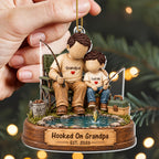 Hooked On Grandpa, Personalized Custom Acrylic Ornament, Gift For Grandpa - 3