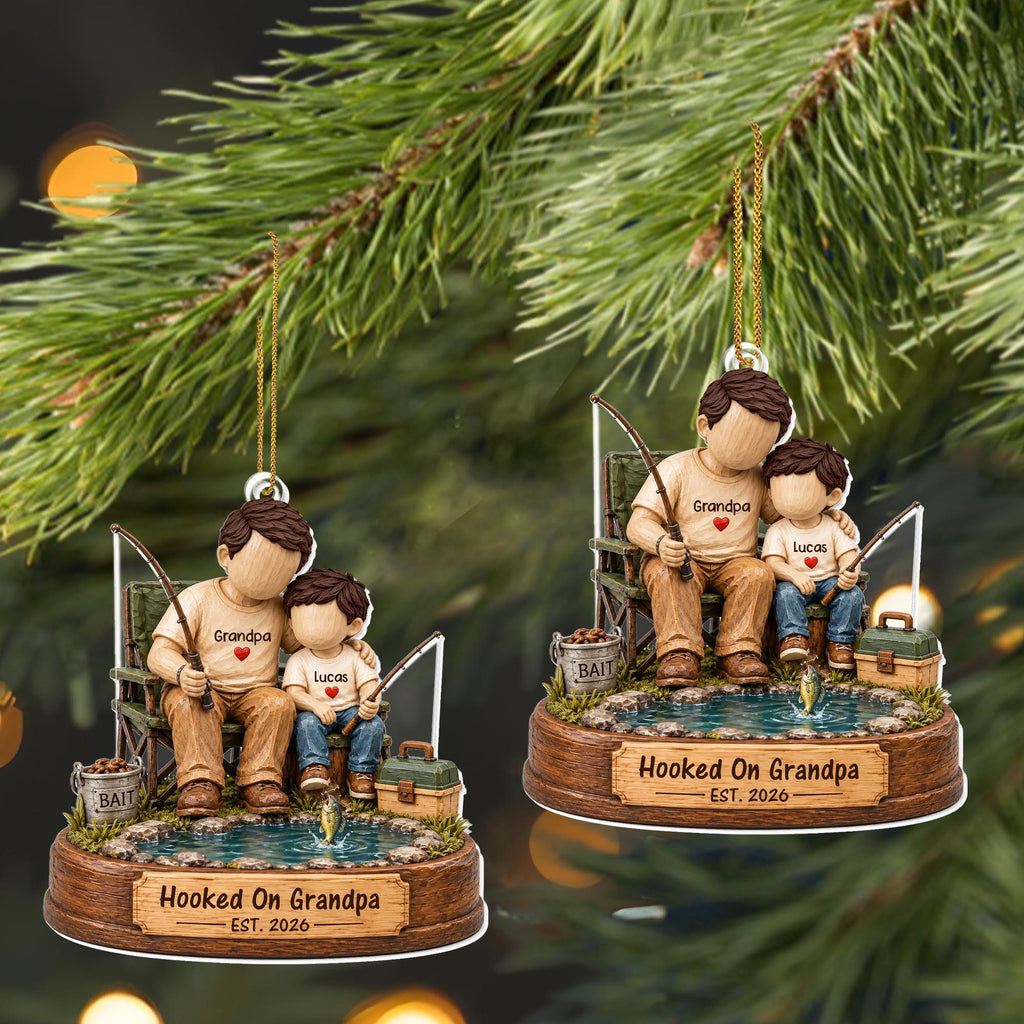 Hooked On Grandpa, Personalized Custom Acrylic Ornament, Gift For Grandpa - 4
