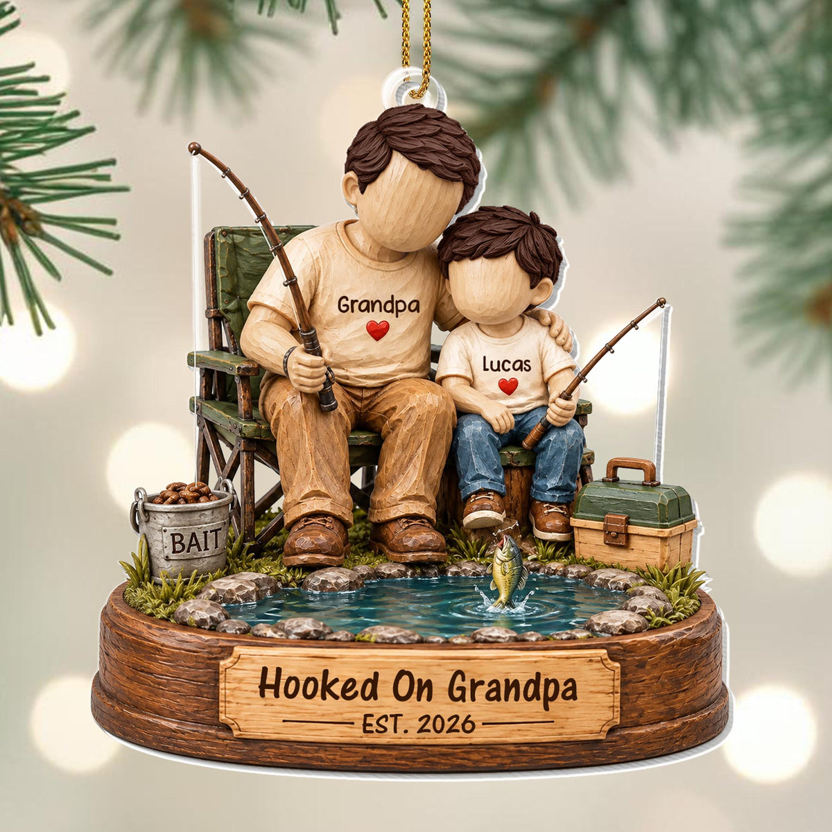 Hooked On Grandpa, Personalized Custom Acrylic Ornament, Gift For Grandpa - 6