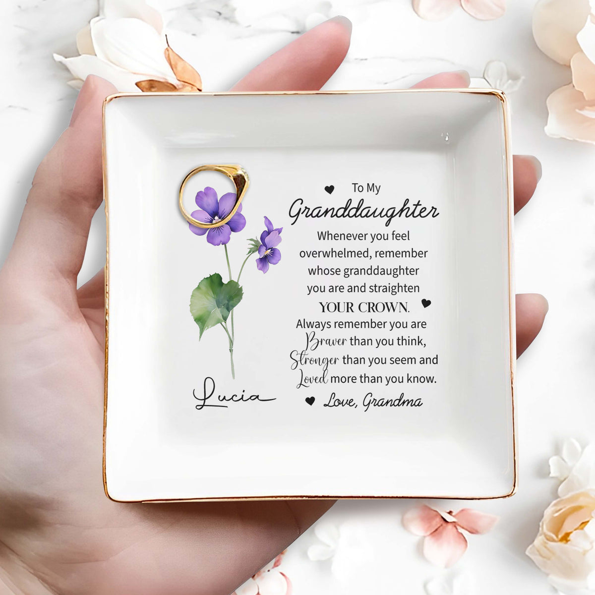 Remember Whose Granddaughter You Are - Personalized Custom Jewelry Dish, All Over Print Square Dish - Gift For Granddaughters - 2