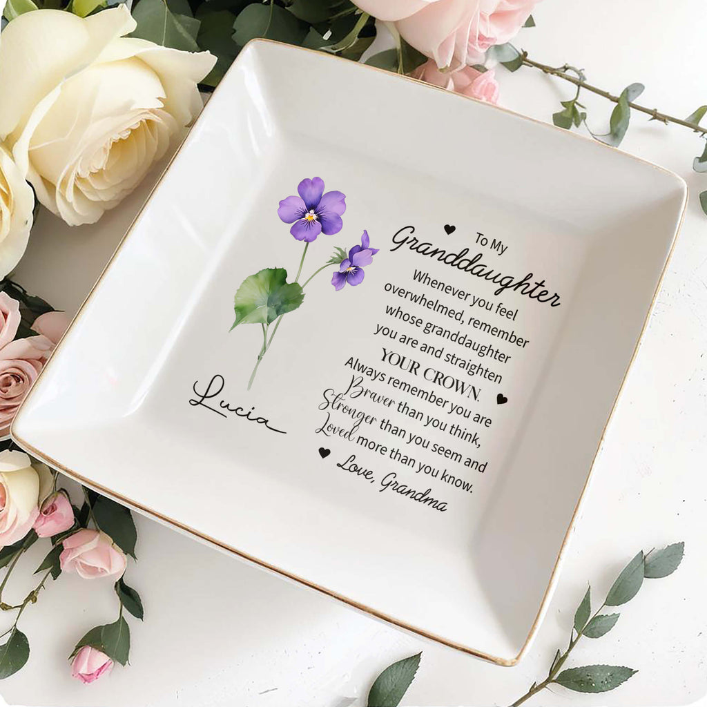 Remember Whose Granddaughter You Are - Personalized Custom Jewelry Dish, All Over Print Square Dish - Gift For Granddaughters - 4