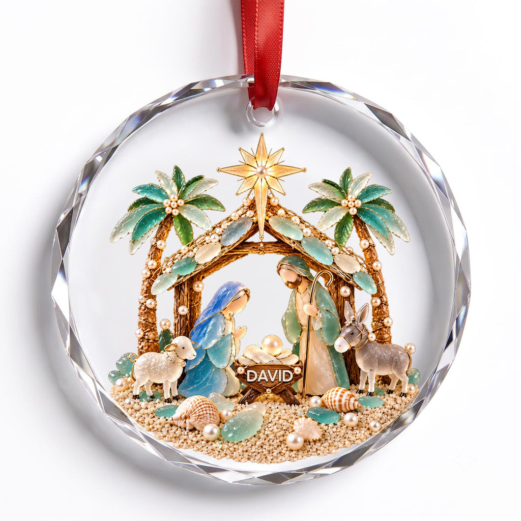 Our Savior Is Born, Personalized Circle Glass Ornament, Gift For Family - 12