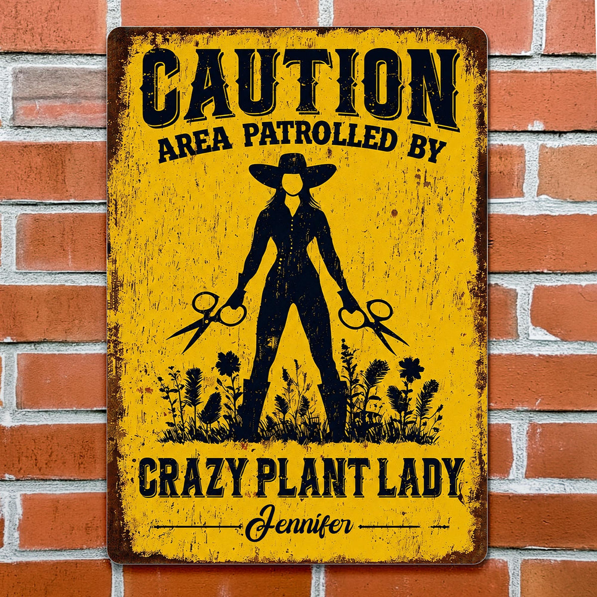 Caution Area Patrolled By Crazy Plant Lady, Personalized Metal Sign - 6