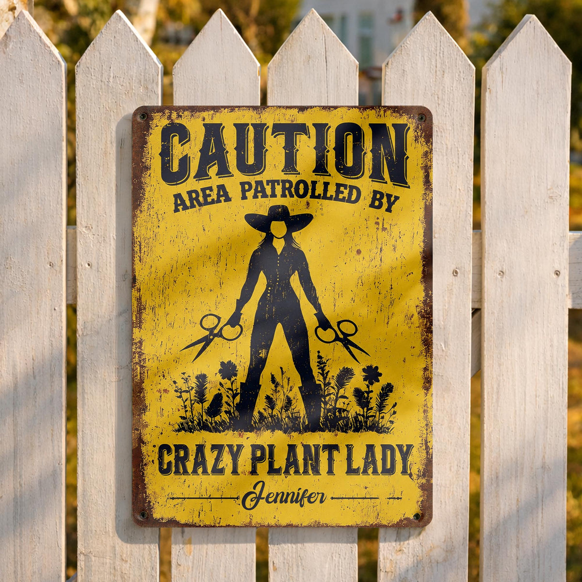 Caution Area Patrolled By Crazy Plant Lady, Personalized Metal Sign - 3