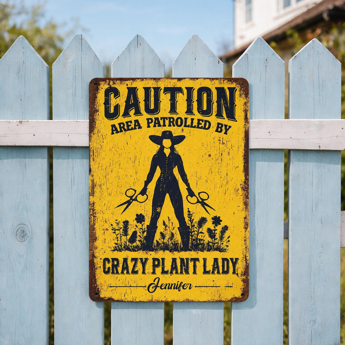 Caution Area Patrolled By Crazy Plant Lady, Personalized Metal Sign - 4