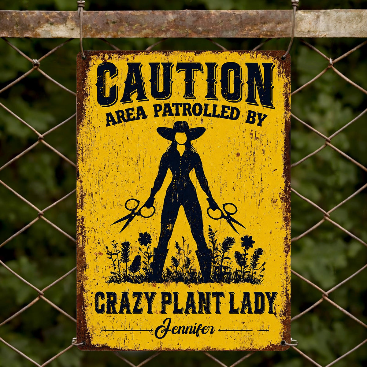 Caution Area Patrolled By Crazy Plant Lady, Personalized Metal Sign - 5
