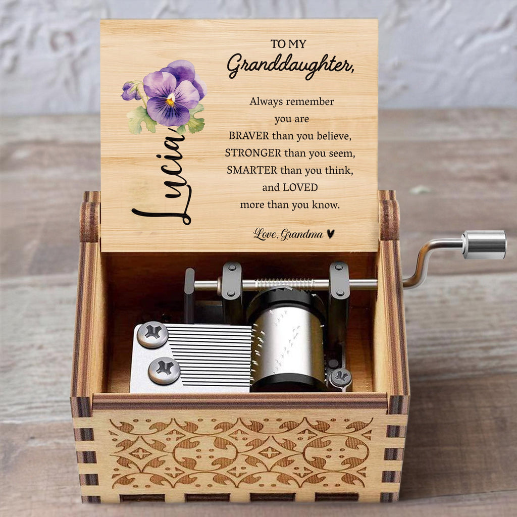 Braver, Stronger, Smarter, Loved - Personalized Custom Music Box - Gift For Granddaughters - 3