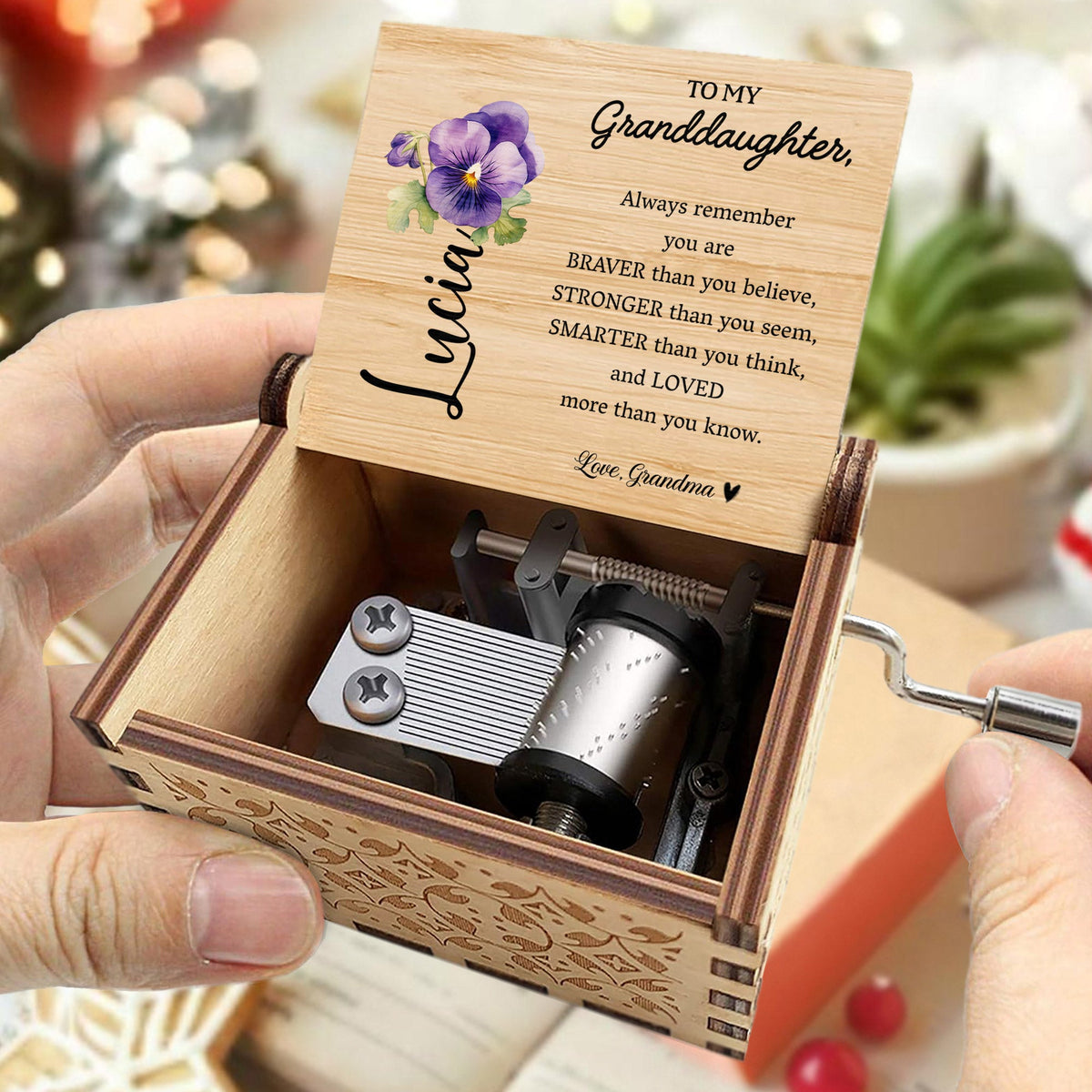 Braver, Stronger, Smarter, Loved - Personalized Custom Music Box - Gift For Granddaughters - 2