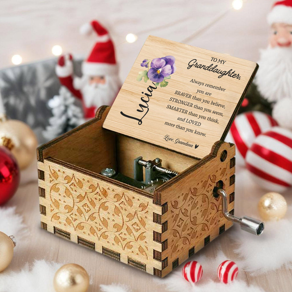 Braver, Stronger, Smarter, Loved - Personalized Custom Music Box - Gift For Granddaughters - 4