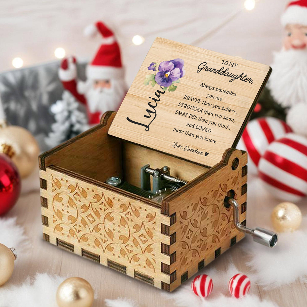 Braver, Stronger, Smarter, Loved - Personalized Custom Music Box - Gift For Granddaughters - 4
