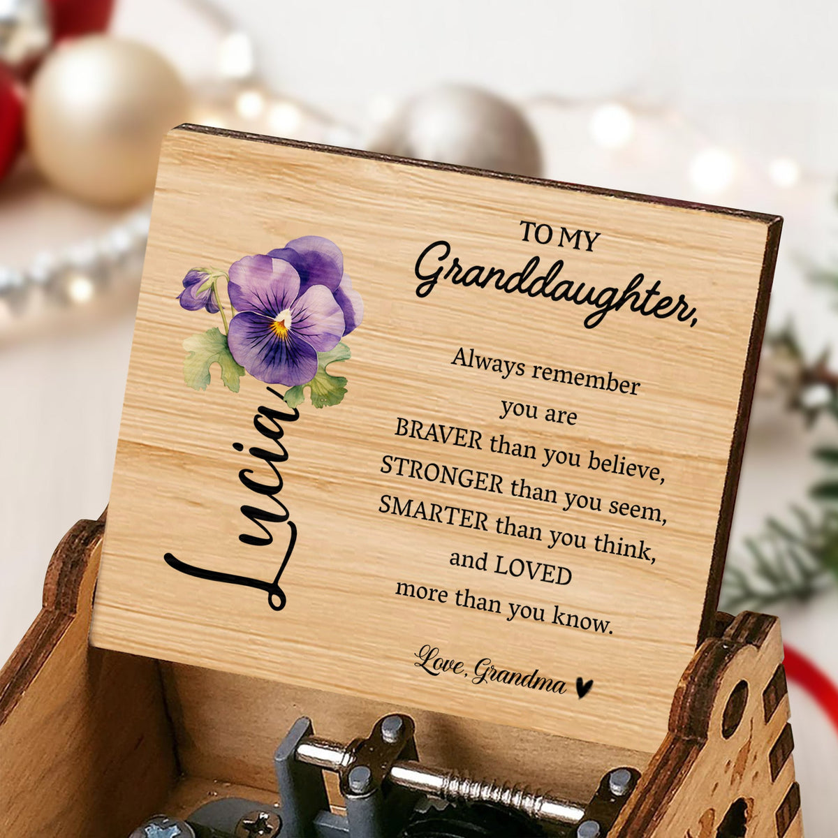 Braver, Stronger, Smarter, Loved - Personalized Custom Music Box - Gift For Granddaughters - 1