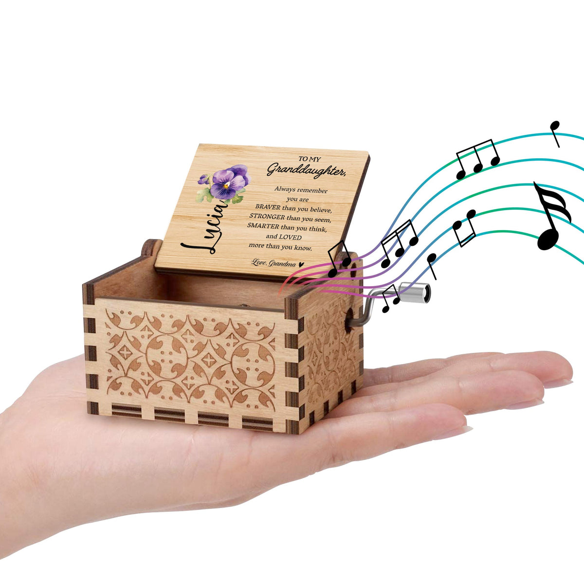 Braver, Stronger, Smarter, Loved - Personalized Custom Music Box - Gift For Granddaughters - 6