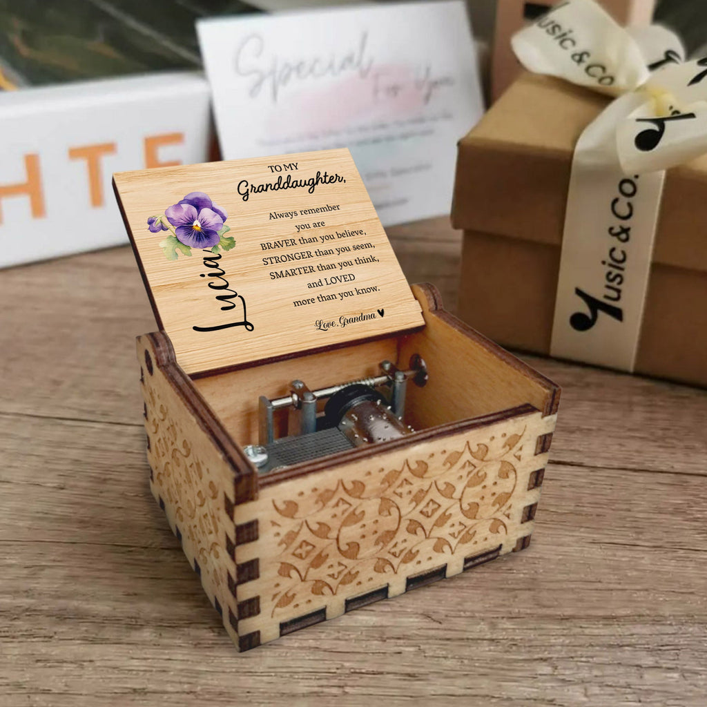 Braver, Stronger, Smarter, Loved - Personalized Custom Music Box - Gift For Granddaughters - 7