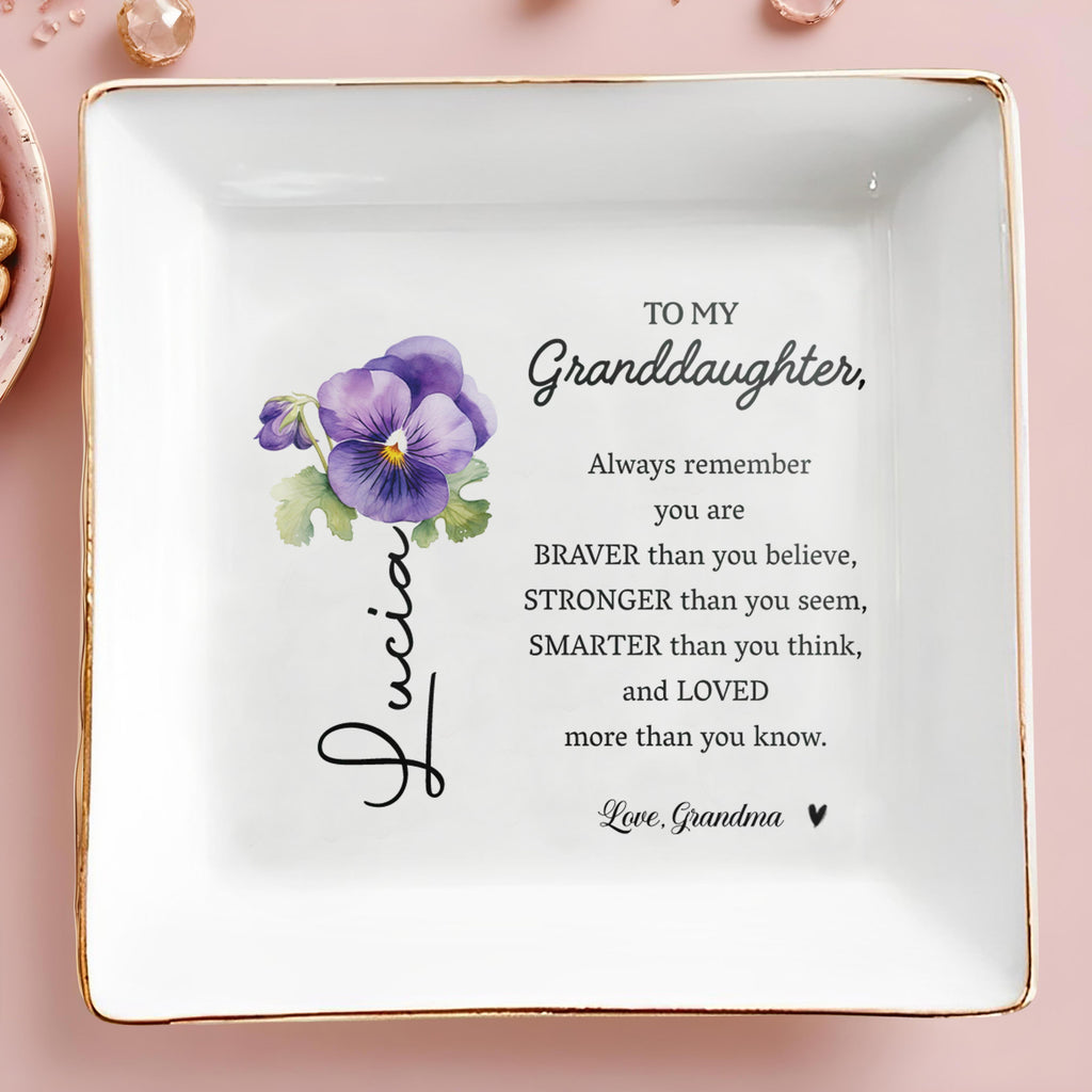 Always Remember You Are Braver - Personalized Custom Jewelry Dish - Gift For Granddaughters - 1